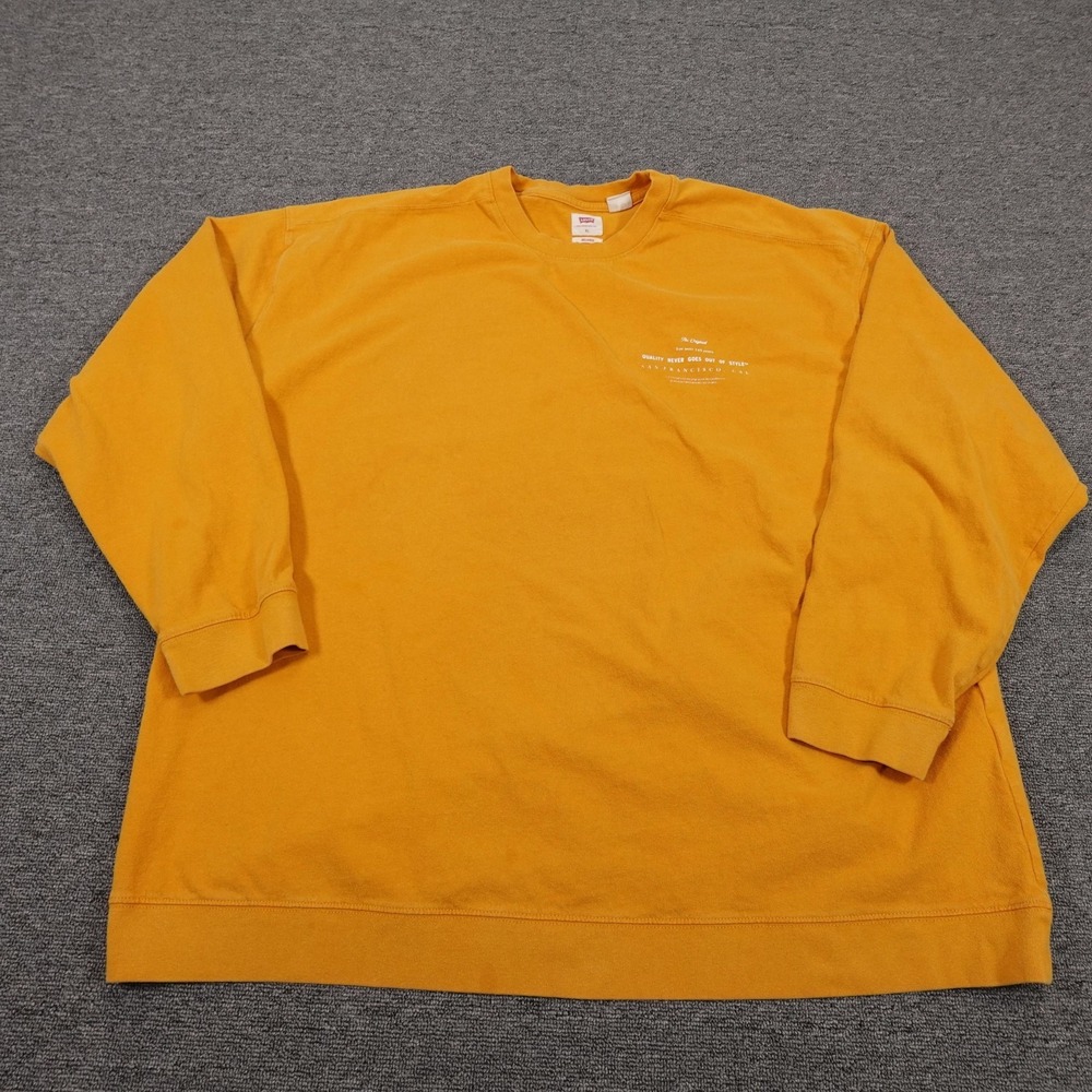 Levi's Sweatshirt Mens XL Yellow Relaxed Fit Crewneck Fleece Logo‎ Pullover